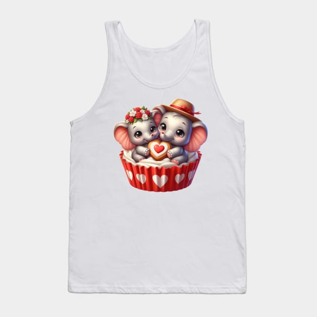 Valentine Elephant Couple In A Cupcake Tank Top by Chromatic Fusion Studio